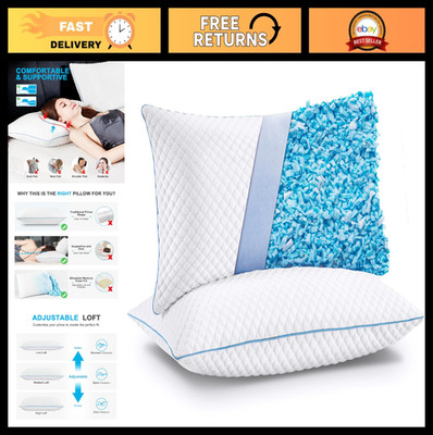 Cooling King Size Bed Pillows Set of 2 - Shredded Memory Foam, Adjustable Firmne