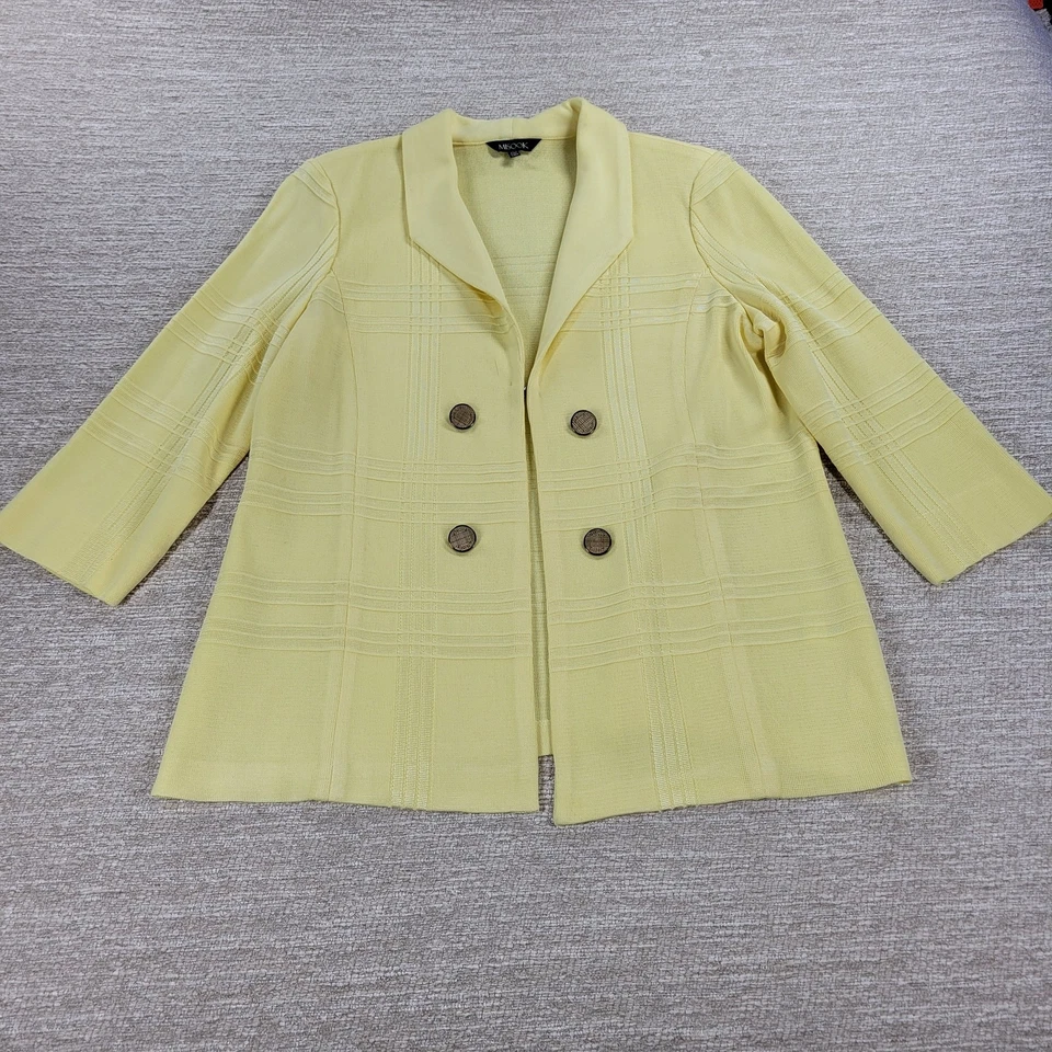 Chaqueta Suéter Tejido Misook PM Petite Amarillo Cuadros Doble Pecho Manga 3/4 Foto 3 de 4