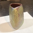 Weller Sicard Iridescent Art Pottery Vase.Triangular Shape Gold Brown Multicolor