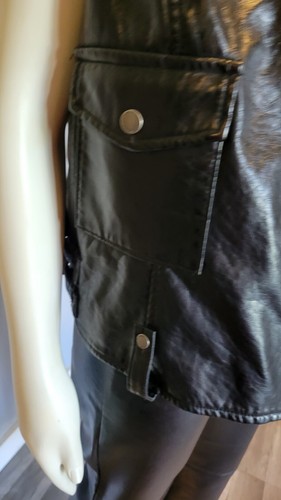 JouJou Black Faux Leather Vest Jacket Sz  Motorcycle Full Zip Lined Pockets XL - Picture 4 of 14