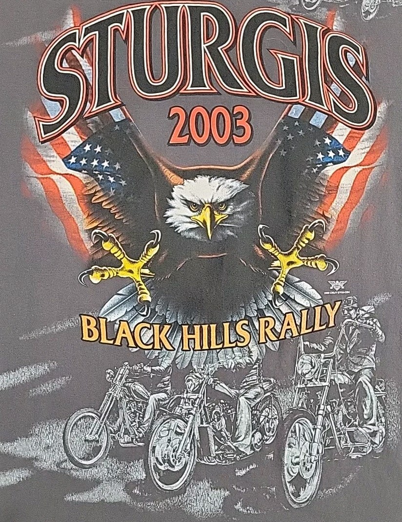 T-shirt Homme Vintage Sturgis 2003 Black Hills Rally - Bordeaux Motifs Aigle Loup - Taille L