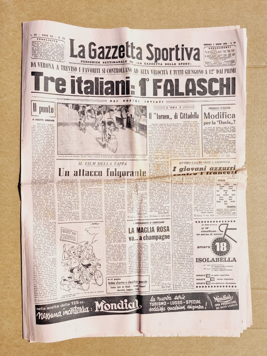 Gazzetta Dello Sport Originale Du 5 Juin 1960 : Falaschi, Treviso, Italie-France, Grosseto