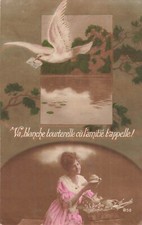 CP VA BLANCHE TOURTERELLE ... FEMME ELEGANTE OISEAUX - 40522