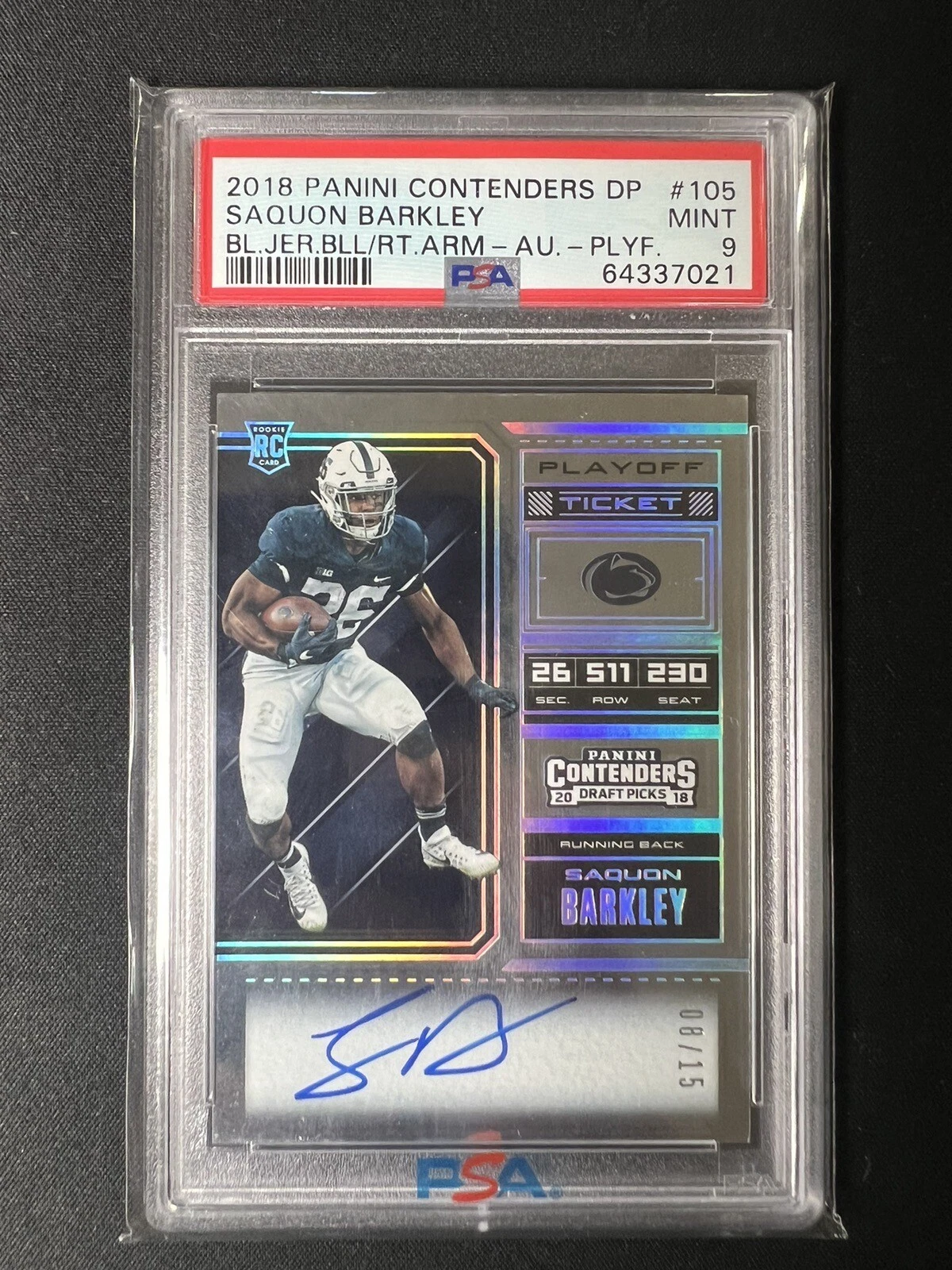 Saquon Barkley Panini Contenders Draft Picks #105 White Uniform-Autograph-Playoff Ticket