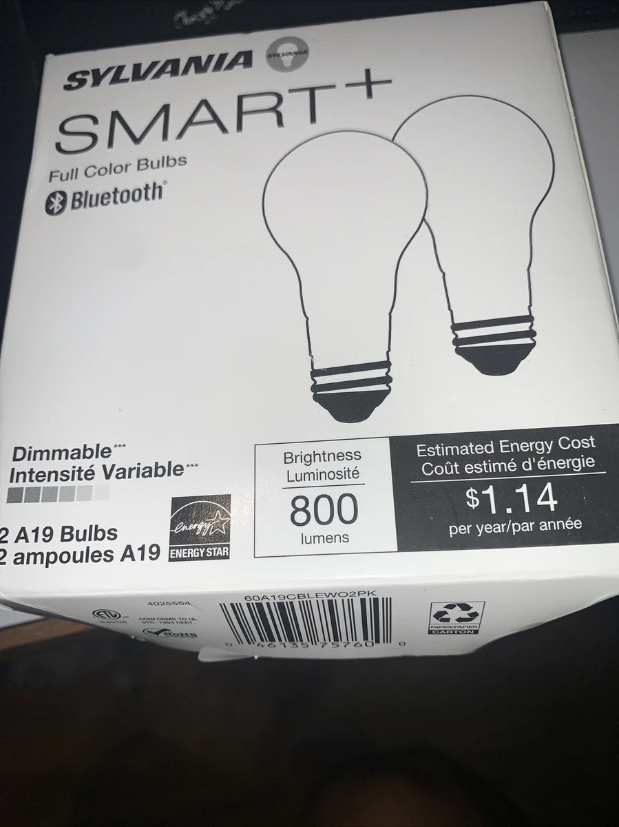 SYLVANIA SMART WiFi Full Color Dimmable A19 LED Light Bulbs 9.5W 2 Ok Bluet