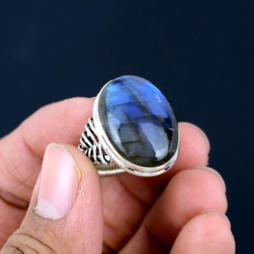Labradorite Gemstone 925 Sterling Silver Wired Wrapped Huge Statement Ring SC-64 - Video 1 of 1