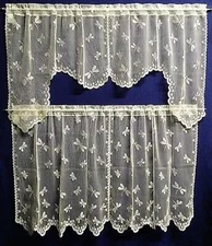 Dragonflies Ivory Lace Swag Pair or Tier Pair Kitchen Bathroom Den