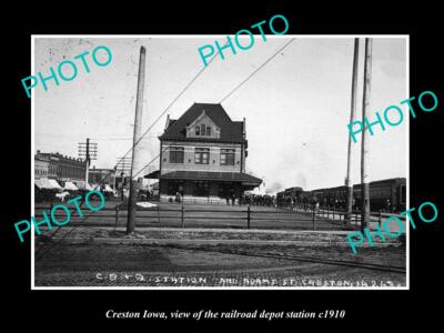 OLD 6 X 4 HISTORIC PHOTO OF CRESTON IOWA THE RAILROAD DEPOT STATION c1910