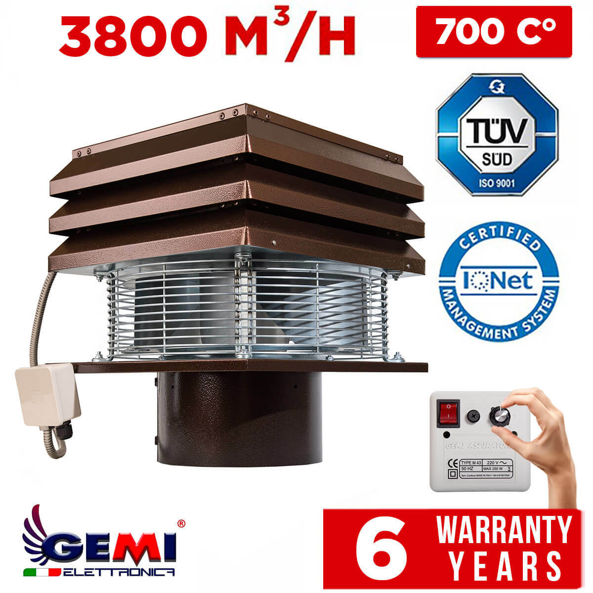 Ventilateur De Cheminée Professionnel Diamètre 25 Cm - Marque Gemi, Neuf - Pour Conduits Ronds