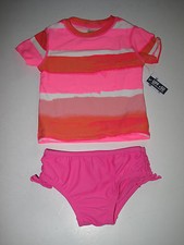 Oshkosh 18M 2 Pc Rash Guard Swimsuit Short Sleeve Tankini Pink Girl's Tie Dye