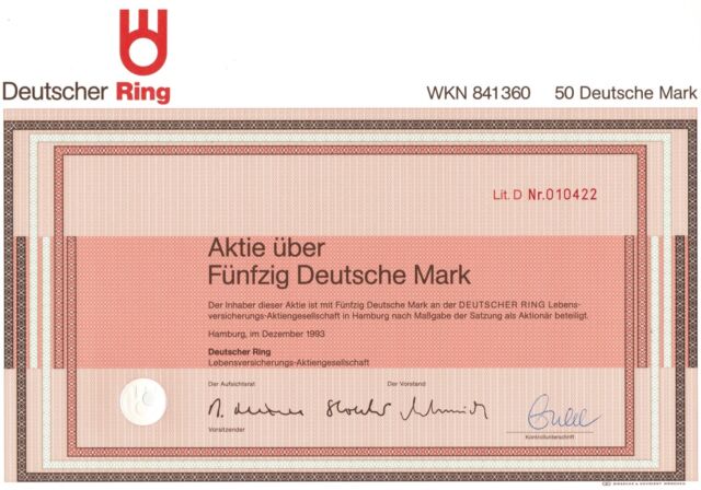 Deutscher Ring Lebensversicherung - Hamburg - 1993 - Aktie - 50 Deutsche Mark -