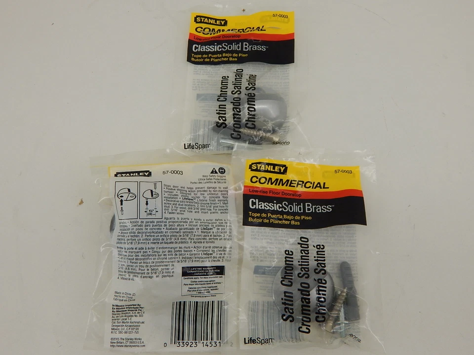 3 STANLEY COMMERCIAL BRASS LOW-RISE FLOOR DOORSTOPS SATIN CHROME SP9202 57-0003 - Image 2 of 2