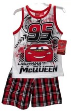 NWT 18M Boys Disney Lightning McQueen Summer Set Graphic Tank Plaid Shorts CUTE