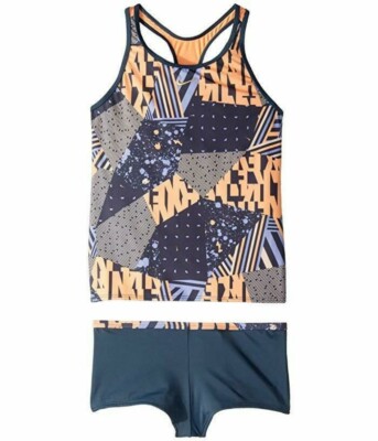 Nike 255116 Kids Girls Mash Up Racerback Tankini Set Orange Swimwear Size  XL