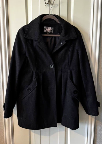 Kush Black Wool Blend Lined Button Peacoat Coat Jacket XL Mid-Length - product listing photo