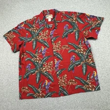 Paradise Found Hawaiian Shirt Mens XL Cotton Parrot Palm Tree Magnum PI Retro