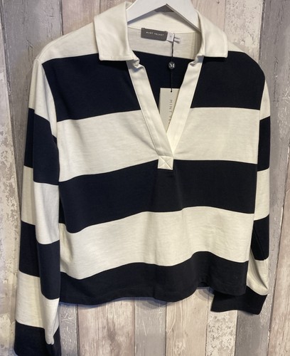 Ladies Mint Velvet Navy Striped Short Rugby Shirt New wih Tags Medium RRP £69 - Picture 4 of 6