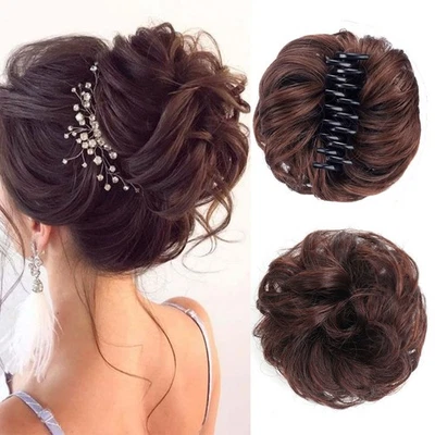 Curly Natural Messy Bun Hair Piece Scrunchie Updo Claw Clip In Hair Extension UK