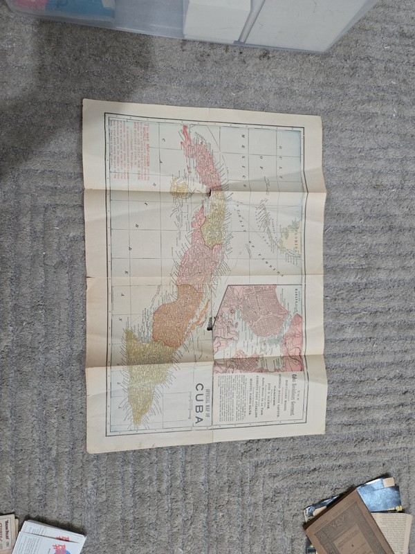 2-sided Official Map of Cuba 1898 Spanish American War US Navy Fleet