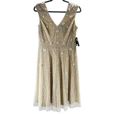 ADRIANNA PAPELL 10 L ivory pearl beaded floral party cocktail dress NWT B82