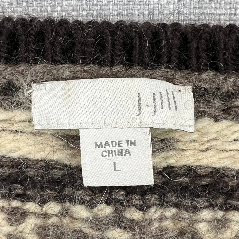 J Jill Cárdigan Suéter Mujer L Marrón Crema Lana Nórdico Tejido Botón Casa Acogedor Foto 4 de 4