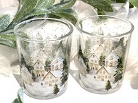 2 Er Set Windlicht Teelichthalter Teelichtglas Glas Haus / HäUser / Winter