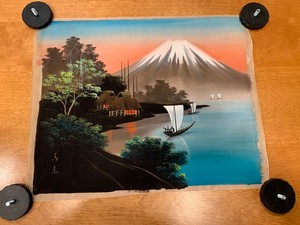 Vintage 1950s Japanese Silk Landscape Painting Signed & Sealed by Artist Mt Fugi