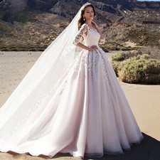 Wedding Dress For Woman Long Sleeve Princess Bride Dress Romantic Scoop Beading