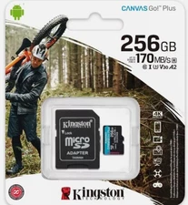 Kingston 256GB microSDXC Canvas Go Plus Card, 170MB/s, V30 A2 U3, w/Adapter, NEW