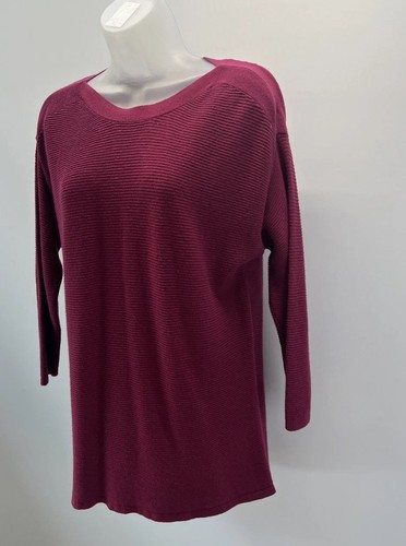 Chicos Burgundy Wine Textured Stripe 3/4 Sleeve Top Blouse Sz 1 M - Picture 3 of 7
