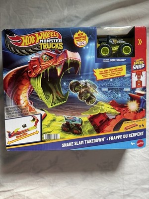 Hot Wheels Monster Trucks Toy Playset Snake Slam Takedown Track Set Sealed