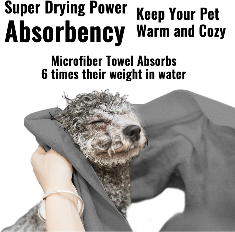 Toalla de secado de microfibra súper absorbente gris para perros Foto 4 de 4