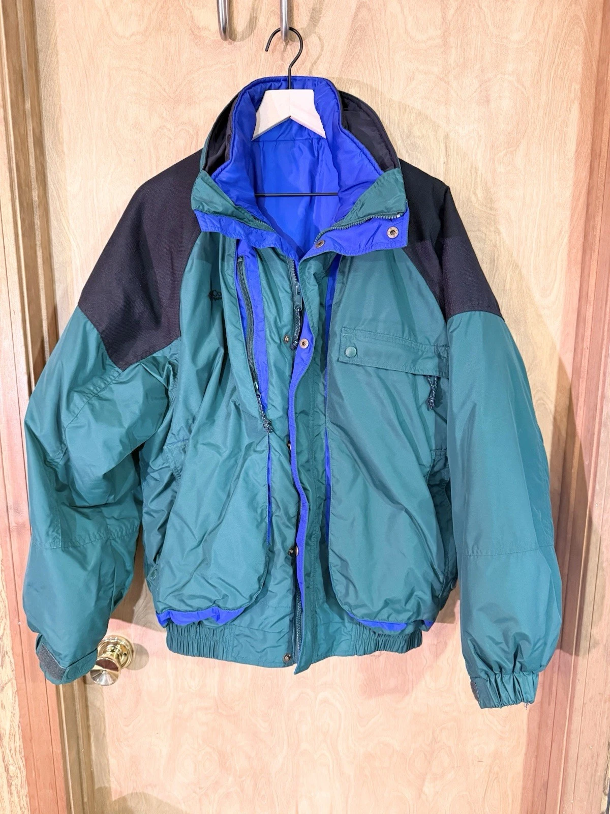 Vintage 90s Retro Columbia Powder Keg Ski Jacket Mens Large Green Blue Black