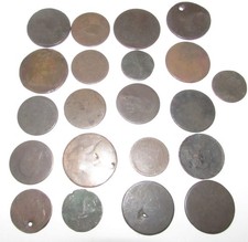 21 Early US Colonial Copper Cull Coins Pennies Half Pennies UK?  Unknown Fun Lot