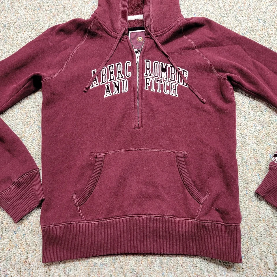 Abercrombie & Fitch Sudadera Mujer XL Granate Media Cremallera Sudadera con Capucha Pullover Logo Foto 3 de 4