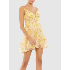Ieena for Mac Duggal Yellow Floral Empire Waist Ruffled Mini Dress Size 6 NWT