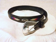 Tony Lama Western Belt 32 Black Leather Embroidered Concho Buckle Cowgirl Aztec