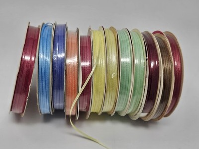 Lot Offray Woven Edge Double Face Satin Craft Ribbon Spools Remnants 1/16'' 1mm