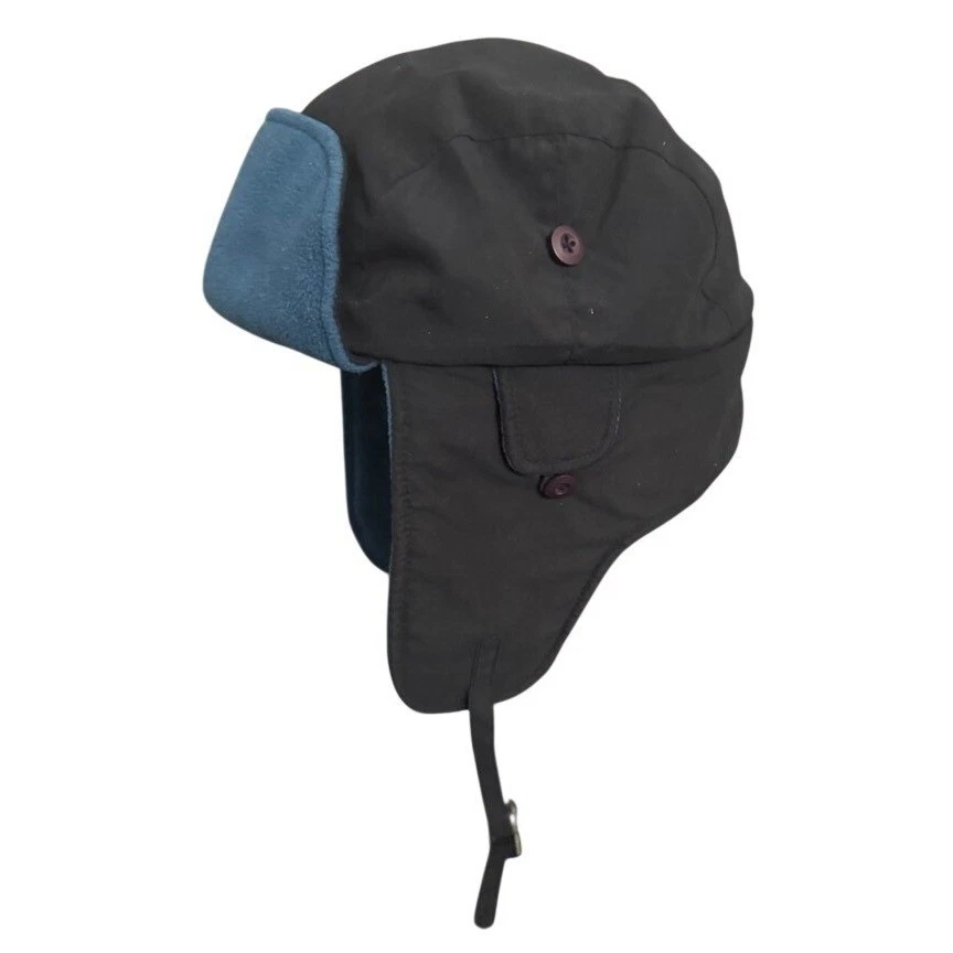Vintage Broner Trapper Hat Black Blue Fleece Lined Ear Flaps Winter Warm XL