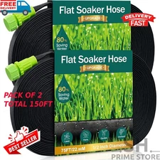 Pack of 2 Garden Flat Soaker Hose 150 FT for Garden Beds, Garden Soaker Hoses