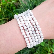 Natural Howlite Stone 4mm Beads Healing Chakra Dainty Women Bracelet Handmade