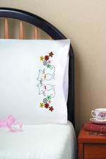 Tobin Stamped Pillowcase Pair for Embroidery, 20 by Standard, Neutral/Earthy