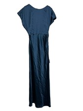 New Lulus Captivating Presence Dark Teal Satin Cowl-Back Evening Maxi Dress