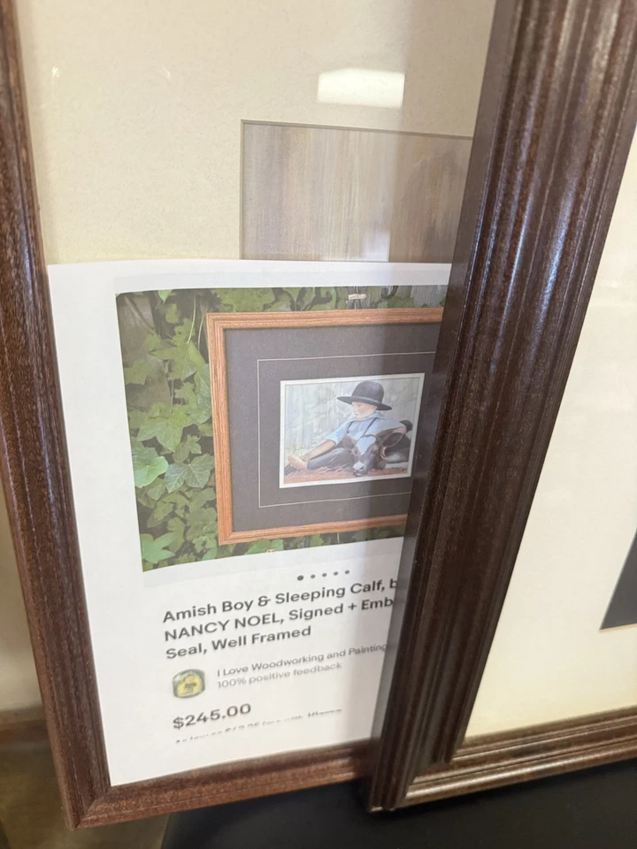 Nancy Noel Amish Niña con Gato Enmarcado Mate Estampado Firmado Foto 3 de 3