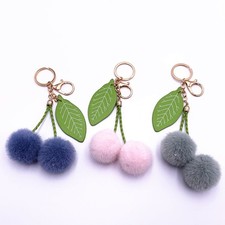 Cute Cherry Pom Pom Keychain Faux Fur Bag Charm Pendant for Women Girls Gift