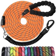 15 FT Long Dog Leash Heavy Duty Nylon Rope with Padded Bungee Handle Black