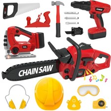 Kids Tool Set with Electric Toy Drill Halloween Chainsaw Jigsaw Toy Tools,