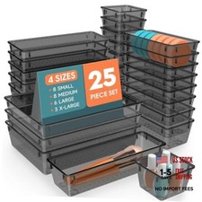 SpaceHacks 25 PCS Plastic Drawer Organizer Set, 4-Size Versatile Clear Black