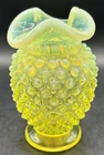 Fenton Hobnail Topaz Opalescent Crimped Mini Vase Uranium Vaseline Glass