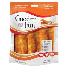 Good 'n' Fun Triple Flavor Rolls for Large Dogs beef hide, chicken, pork 6 count